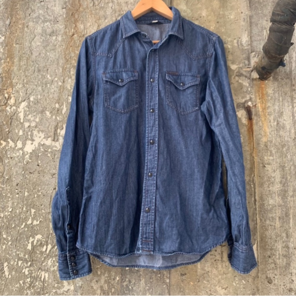 Diesel Western Denim Button Front Shirt Size Medium Dark Blue